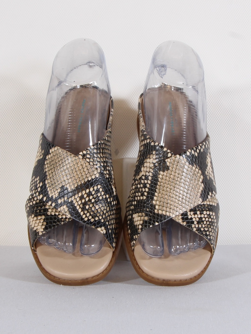 Easy Spirit Martha Stewart Snake Print Slide Sandals in Black & Tan